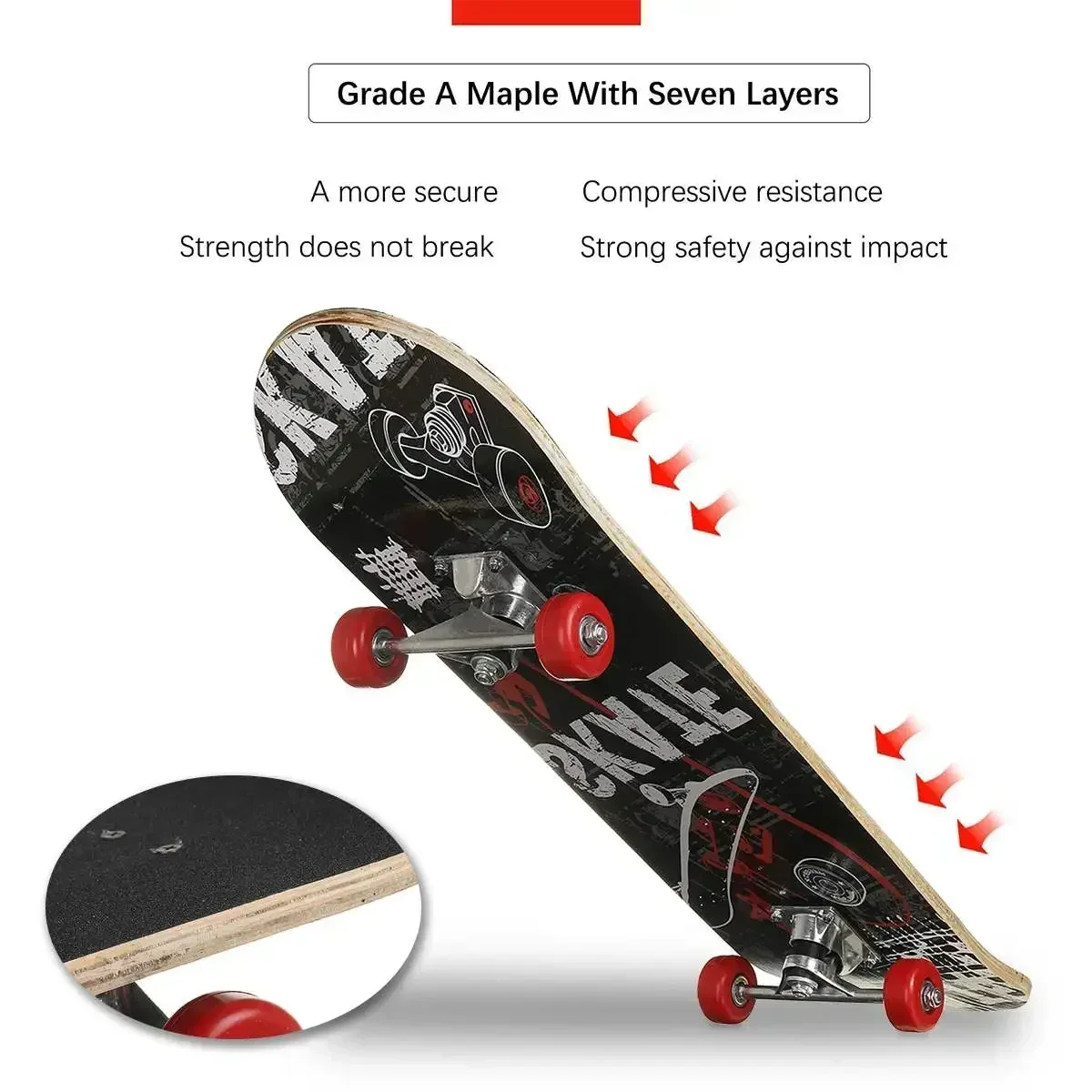 31 inch Skateboard Beginner Adult Kids Four-Wheeled Maple Board Double Rocker Professional High Speed Drift Sticker Skateboard skateboard accessories