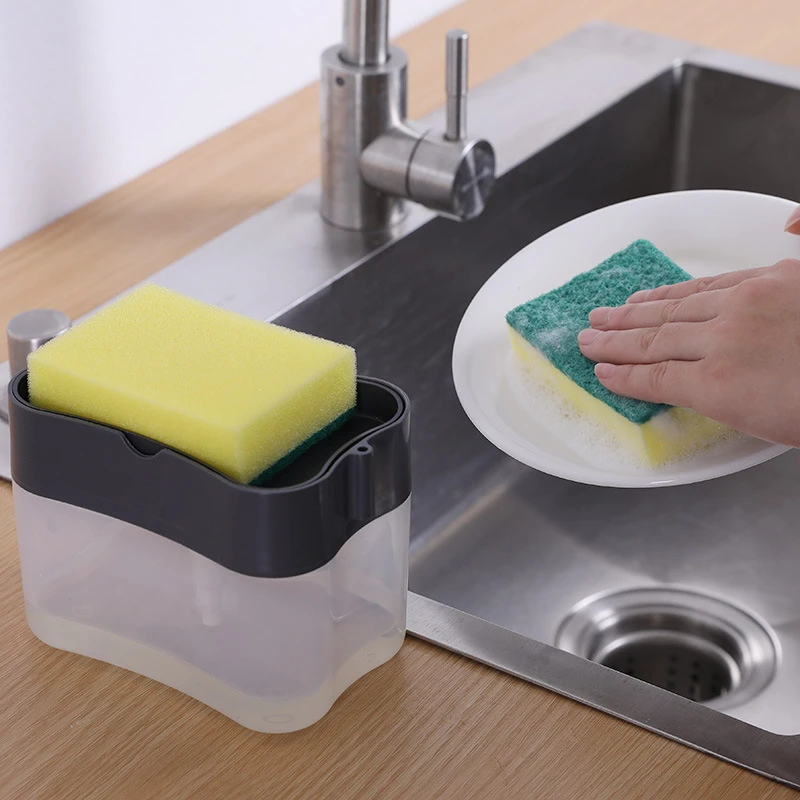 Kitchen Cleaning Liquid Dispenser Manual Push Type Box Dish Soap Container  with Sponge Holder Home Washing Liquid Storage Tools - AliExpress