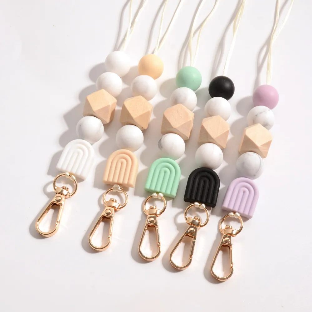 

Rainbow Silicone Bead Beaded Keychain Necklace Lanyard Keys ID Badge Teacher Nurse Student Gift New Design