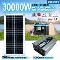 Kit Système Solaire SOECOPO 30000W avec Onduleur (2 Prises) Entrée Double Tension 12V/24V vers 110V/220V Contrôleur 100A Panneau 200W pour Camping 1