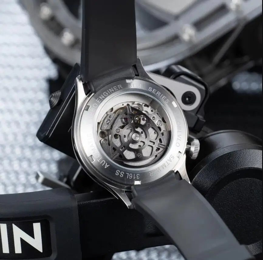 SEAKOSS 1963 Mens 3D Terre Orologi da polso meccanici di lusso con rotazione automatica Globo Terra Orologio Piloti Cronografo Orologi con zaffiro  1511