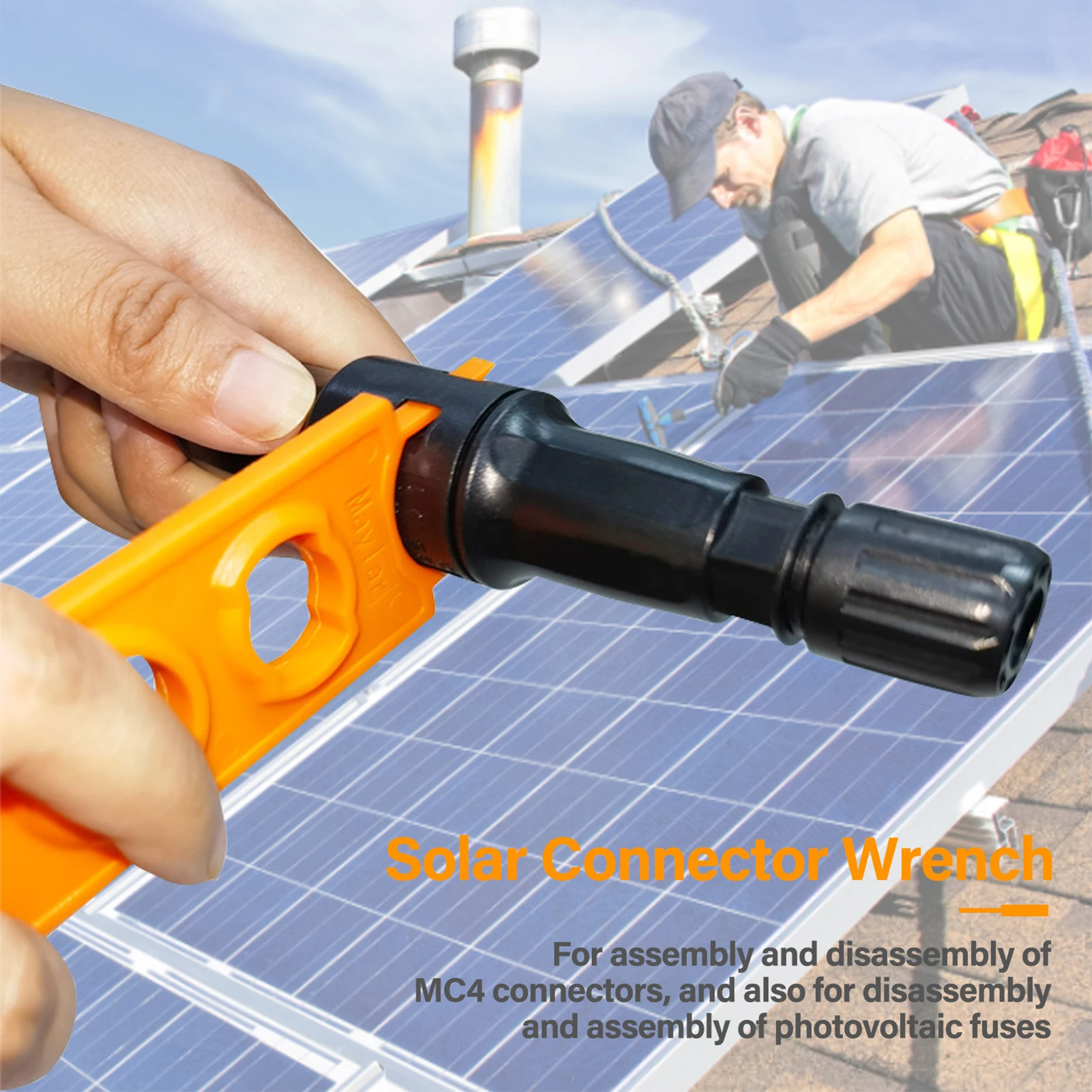 1 Pair Solar Spanner Wrench Assembly Panel PV Disconnect Removal Connector Tool Orange Solar Connector Wrench