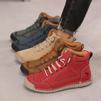 New Men's Boots Retro High Top Outdoor Anti Slip Work Shoes Soft Fashion Luxurious Design Couple's Loafers Classic Flat Mosinka 4