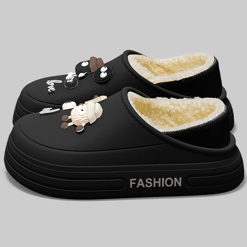 Lovely Waterproof Eva Cotton Slippers Women Non Slip Platform Fluffy Slippers Woman Comfortable Slip On Warm Plush Slides Shoes