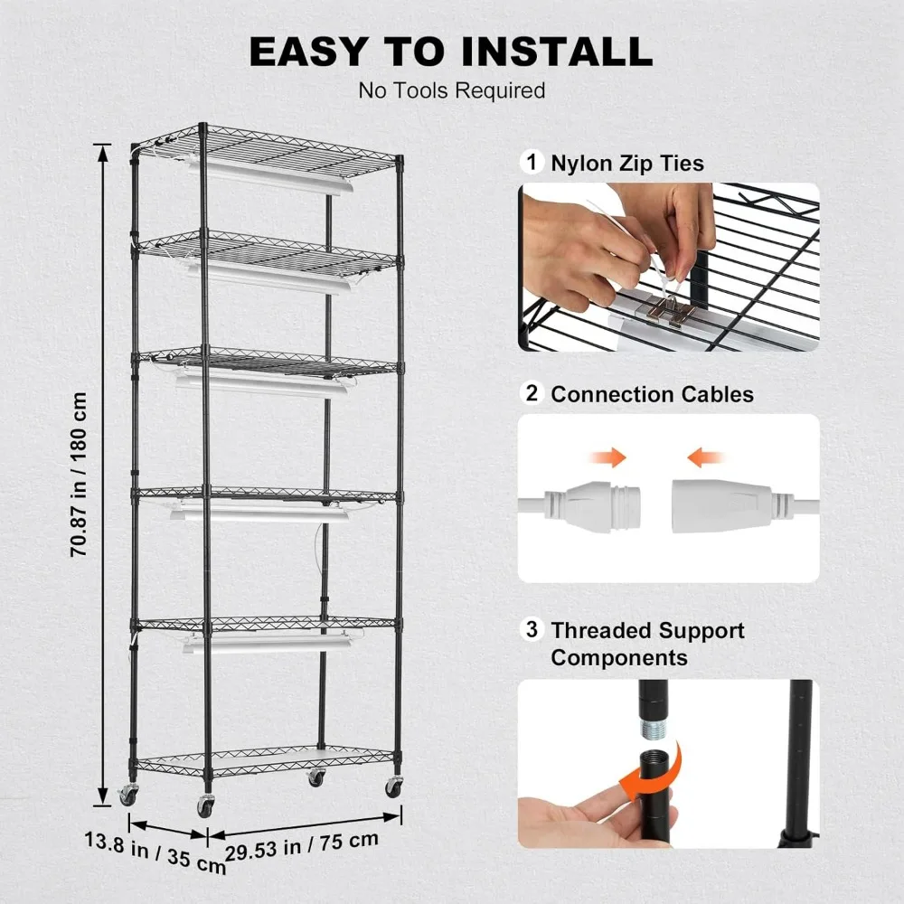 DIY Plant Stand with Grow Light, 6-Tier Large Tall Plant Shelf with 192W 5000K Full Spectrum Grow Lights for Seed Starting 5