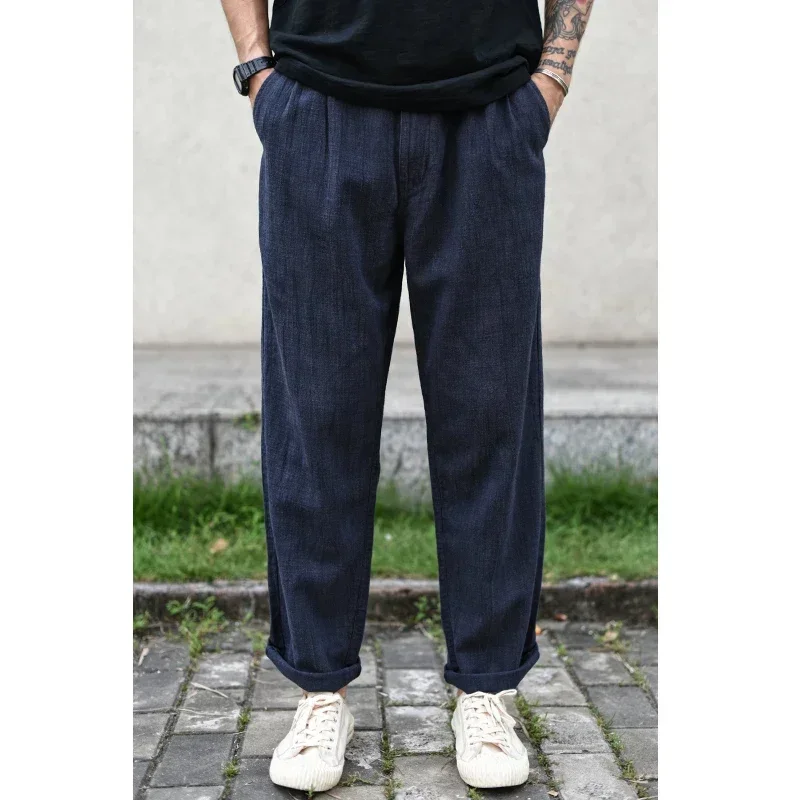 Sauce Zhan Men Pants Linen Pants Men Summer Breathable Casual Pants Ankle-length Loose Fit Taper Leg 2
