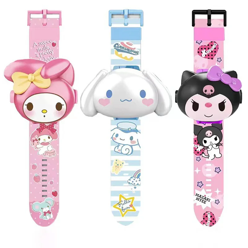 

Kawaii Sanrio 3D Projection Watch Cinnamoroll Wrist Watch Kuromi Clock Hello Kitty Anime Figure Toy My Melody Watchband Kid Gift