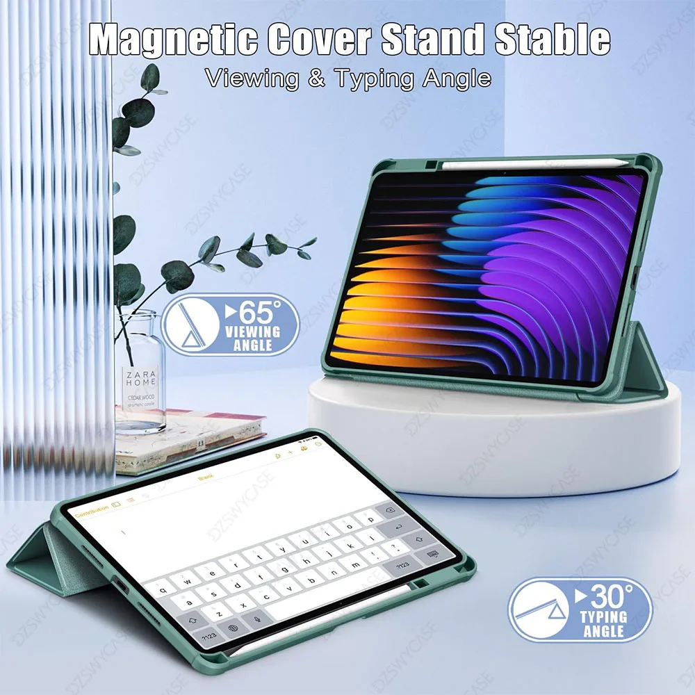 Durable Tablet Case with Pencil Holder and Clear Back Shell