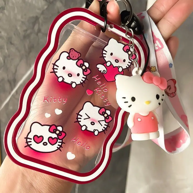 

Anime Hello Kitty Sanrio Card Cover with Lanyard String Plastic Student Protection Business Id Name Badge Card Holder Case Bags