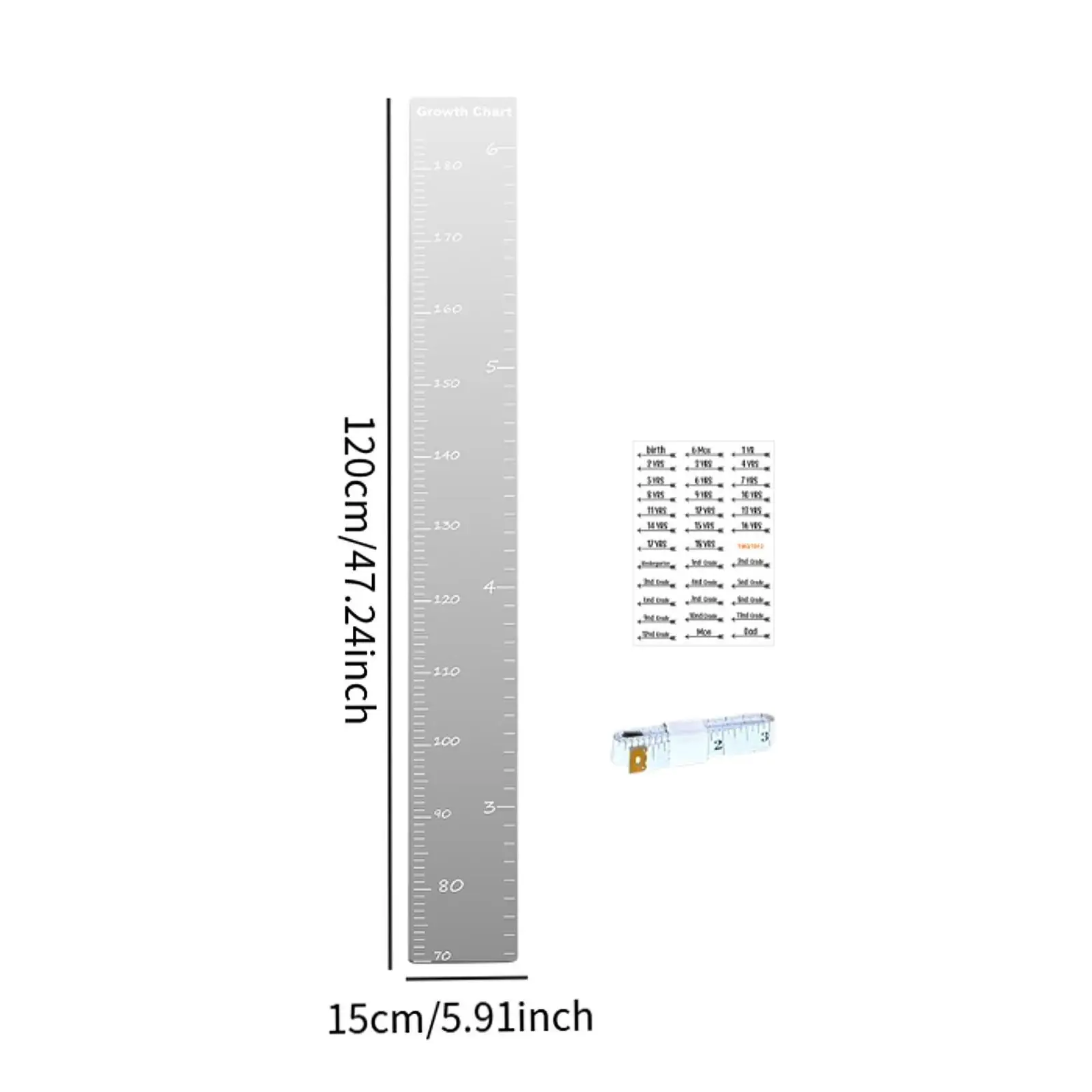 Acrylic Kids Growth Chart Mirror Easily Install for Bedroom Height Ruler