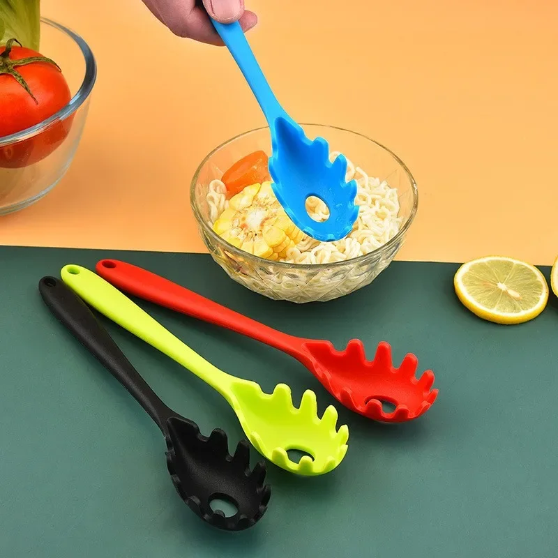 Description Picture 3 of item1pcs Silicone Pasta Noodle Spoon Pasta Scoop Colander Noodle Spaghetti Fork Ladle Slot Spoon Nylon Drain Strainer Kitchen Gadget