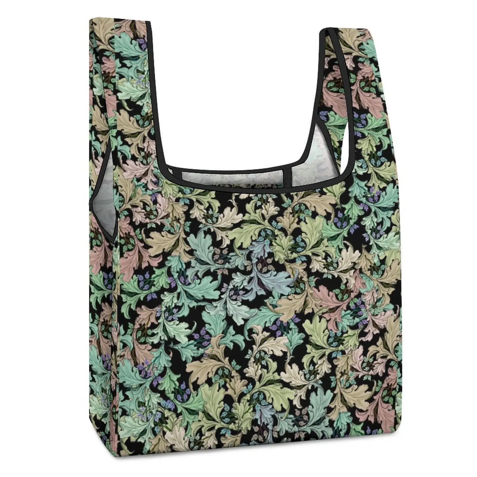 Colorful Leaf Printing Waterproof Foldable Shopping Bags Double Strap Handbag Tote Casual Woman Grocery Bag Custom Pattern litchi pattern leather bags strap adjustable replacement crossbody handle strap gold hardware for handbag diy bag accessorie