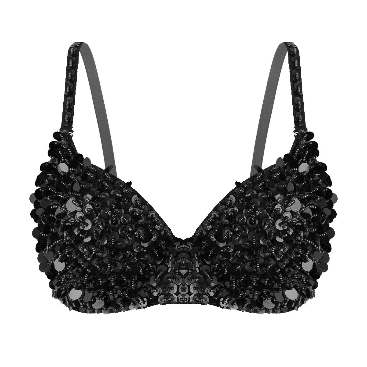 Womens Sexy Bra Erotic Lingerie Fashion Sparkle Sequins Beading Padded Bra Top Female Belly Dancing Performance Costume Clubwear Women Bra Erotic Lingerie