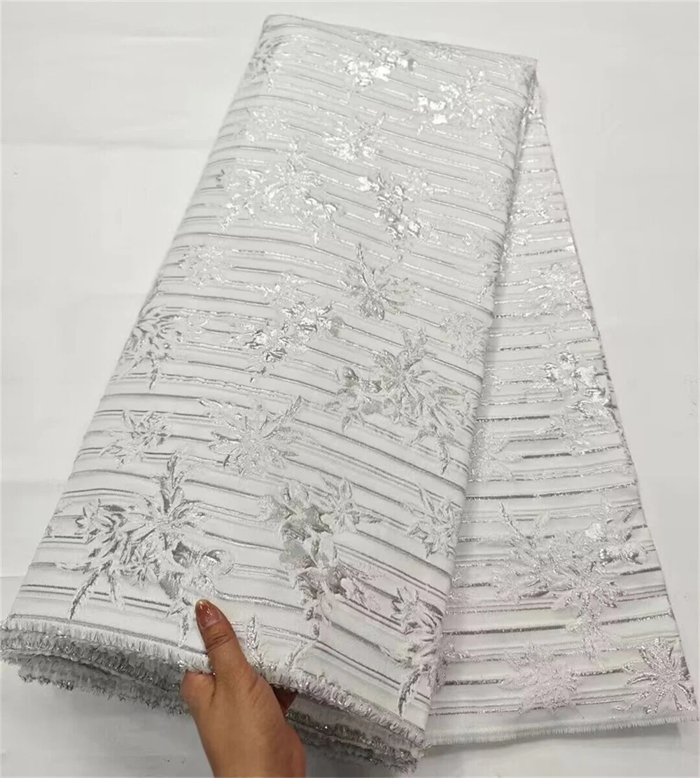 

White African Brocade Jacquard Luxury Fabric High Quality Damask Material Nigerian Gilding Lace Brocard Tissu 5 Yards DJB75