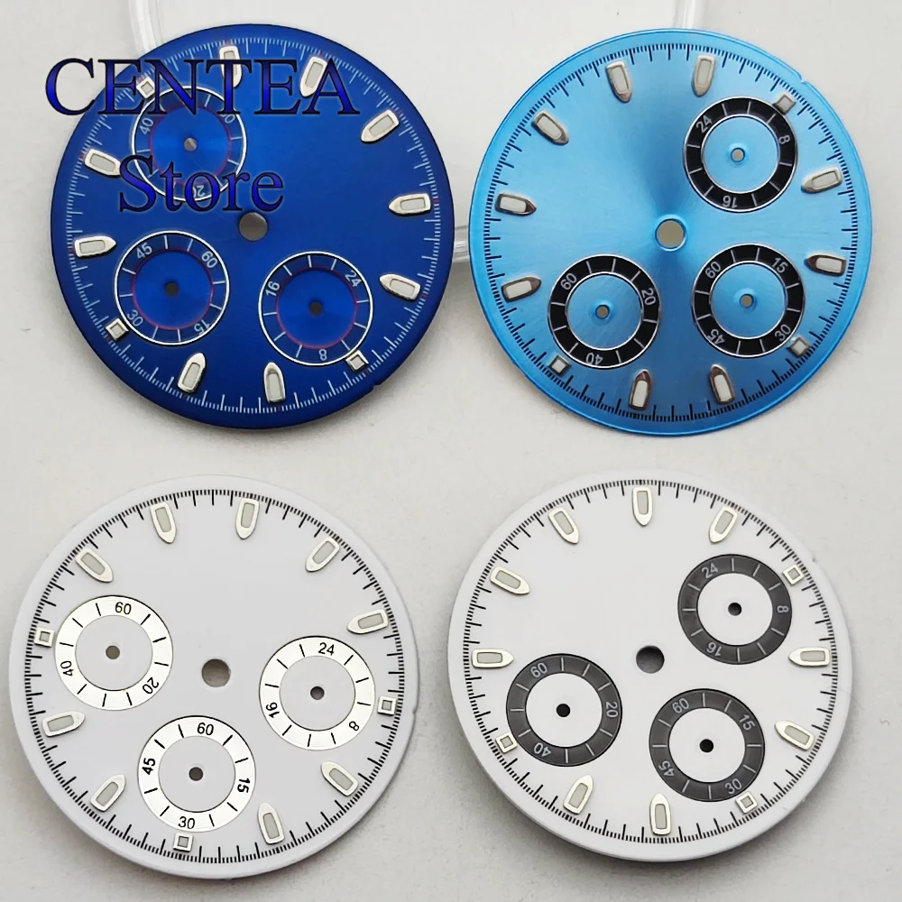 RICHUS 29.5mm VK63 Watch Dial Black Sky Blue Gray Rose Gold Watch Dial Luminous Suitable for VK63 Quartz Movement