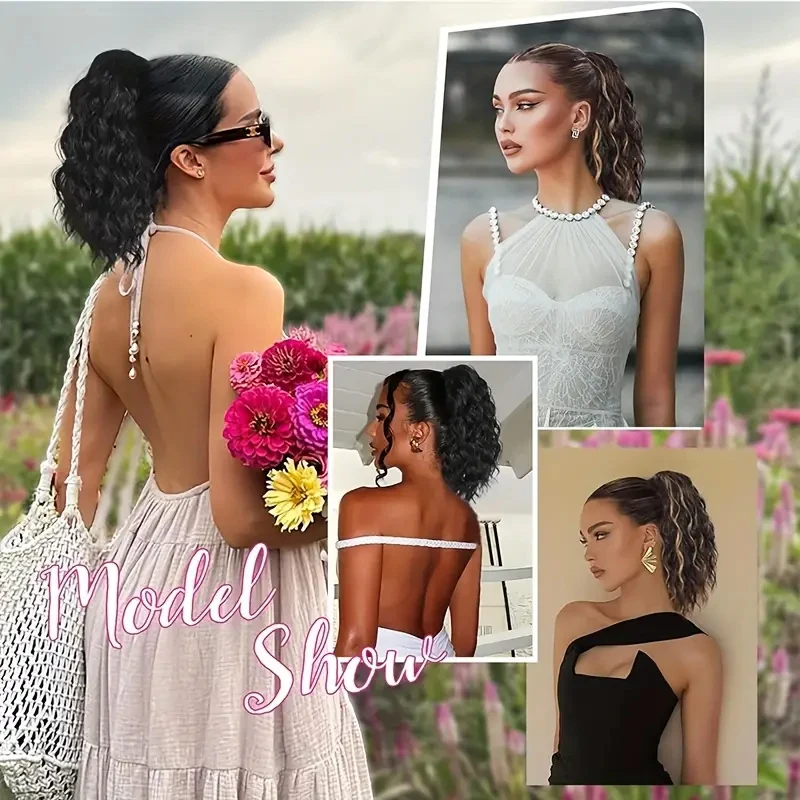 LUPU 14" Short Claw Ponytail Extension Wavy Curly Jaw Clip in Pony tails Hair Extension Natural Synthetic Hairpiece for Women