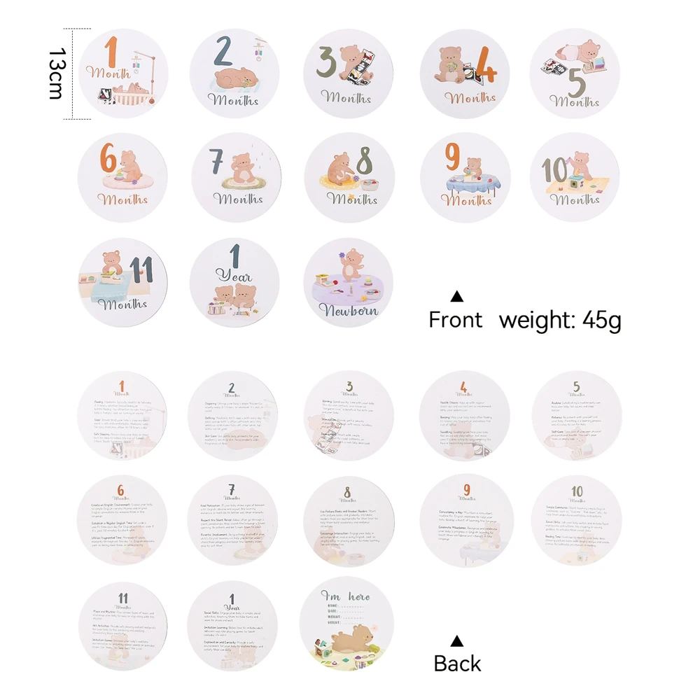 12pc Baby Laufleistung Stück Baby Foto Fotografie Zubehör Neugeborenen Geburtstag Geschenke Souvenir Niedlichen Bären Druck Wachstum Gedenken – Detail 10