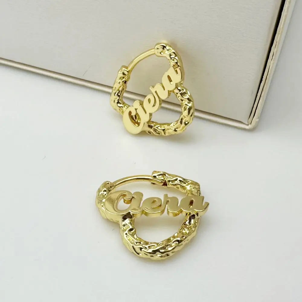 2023 New Personalized 18mm Heart Shape Earring Custom Name Baby Girl Earring For Kids Birthday Jewelry Gifts