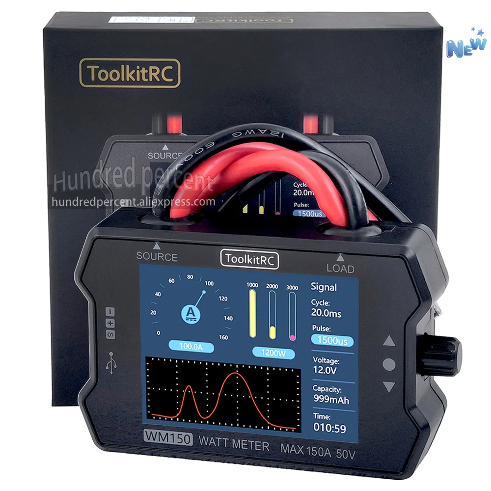 НОВЫЙ ToolkitRC WM150 150A 50 В ваттметр анализатор мощности ЖК-дисплей тестер напряжения и тока мощности ШИМ-выход для измерения мощности RC