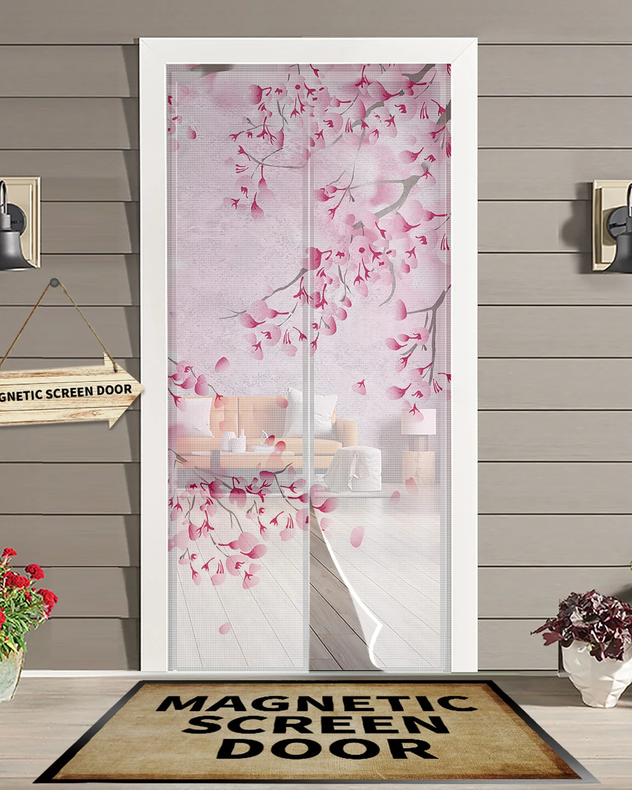 

Japanese Style Sakura Texture Summer Magnetic Screen Door Curtain Anti Mosquito Net Insect Fly Bug Kitchen Curtains