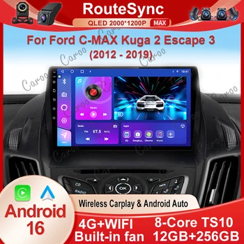 Radio para Auto Android 16 con Carplay Inalámbrico, GPS, Navegación, Pantalla, Estéreo, Video, Bluetooth para Ford C-MAX, Kuga 2, Escape 3 2012-2019 1
