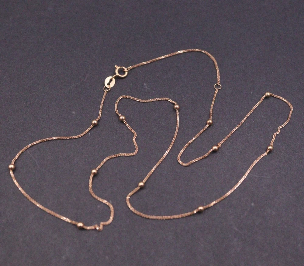 

Real Pure 18K Rose Gold Chain Women Lucky 1.8mm Glossy Beads Wheat Necklace 45cm/1.2g