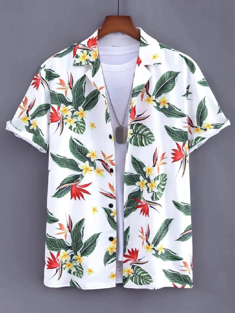 Hawaiian Beach Kids Short Sleeve Shirt Plant Print Pattern Boy's Lapel Casual Tops