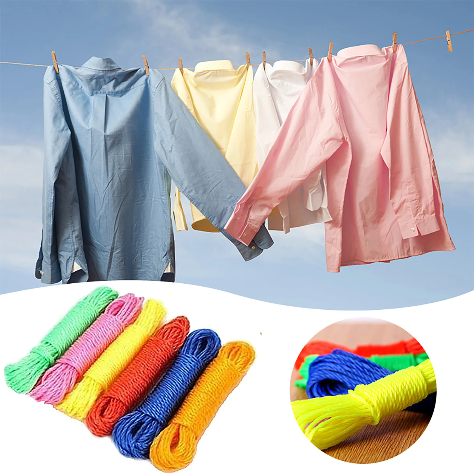 10m Clotheslines Hanging Rope Bright Color Laundry Drying Clothesline Rope for Home Hotel Outdoor Camping Travel