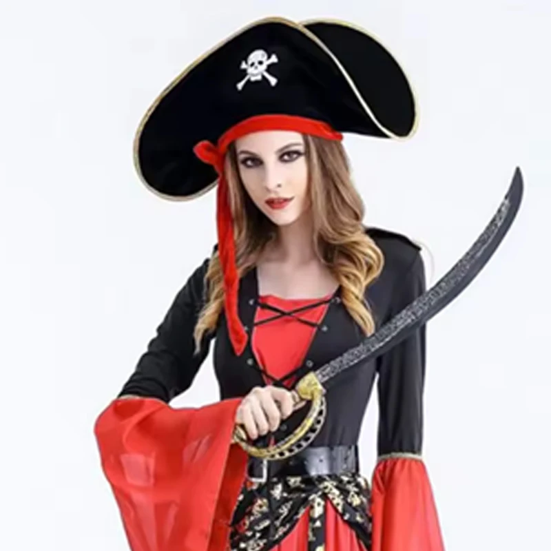 Halloween Skull Pattern Pirate Hat Glowing LED Adult Captain Cosplay Costume Props Cap Masquerade Pirate Themed Party D&eacute;cor cosplay hat cosplay prop accessories