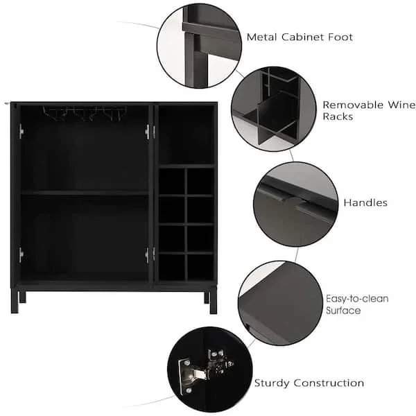 Black Sideboards And ets With Storage And Wine Racks Coffee Bar Cabinet For Server Kitchen Dining Room Console Table