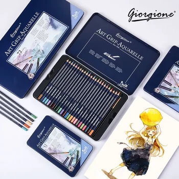 Set Professionale di Matite Acquerellabili 12/24/36/48/72/120 Colori, Matite Solubili in Acqua per Schizzi con Pennello Fine, Materiali Artistici