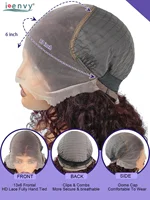 Perruques frontales en dentelle HD 13x6 en cheveux humains, rouge bordeaux, bouclées birmanes avec pointes spirales, pré-épilées, épaisses 6