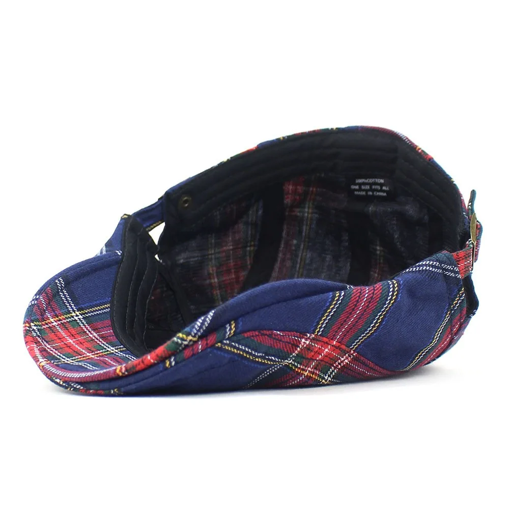 Curved Brimmed Hats Cotton Plaid Berets Caps Retro Short Brim Cloth Painter Caps Breathable Sunshades Women Artist Hats Outdoor