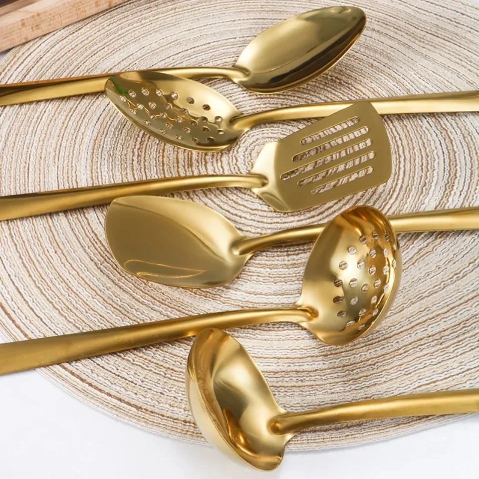 Stainless Steel Cutlery Set Kitchen Utensil Cooking Spatula Korean Golden Soup Spoon Hot Pot Spoon