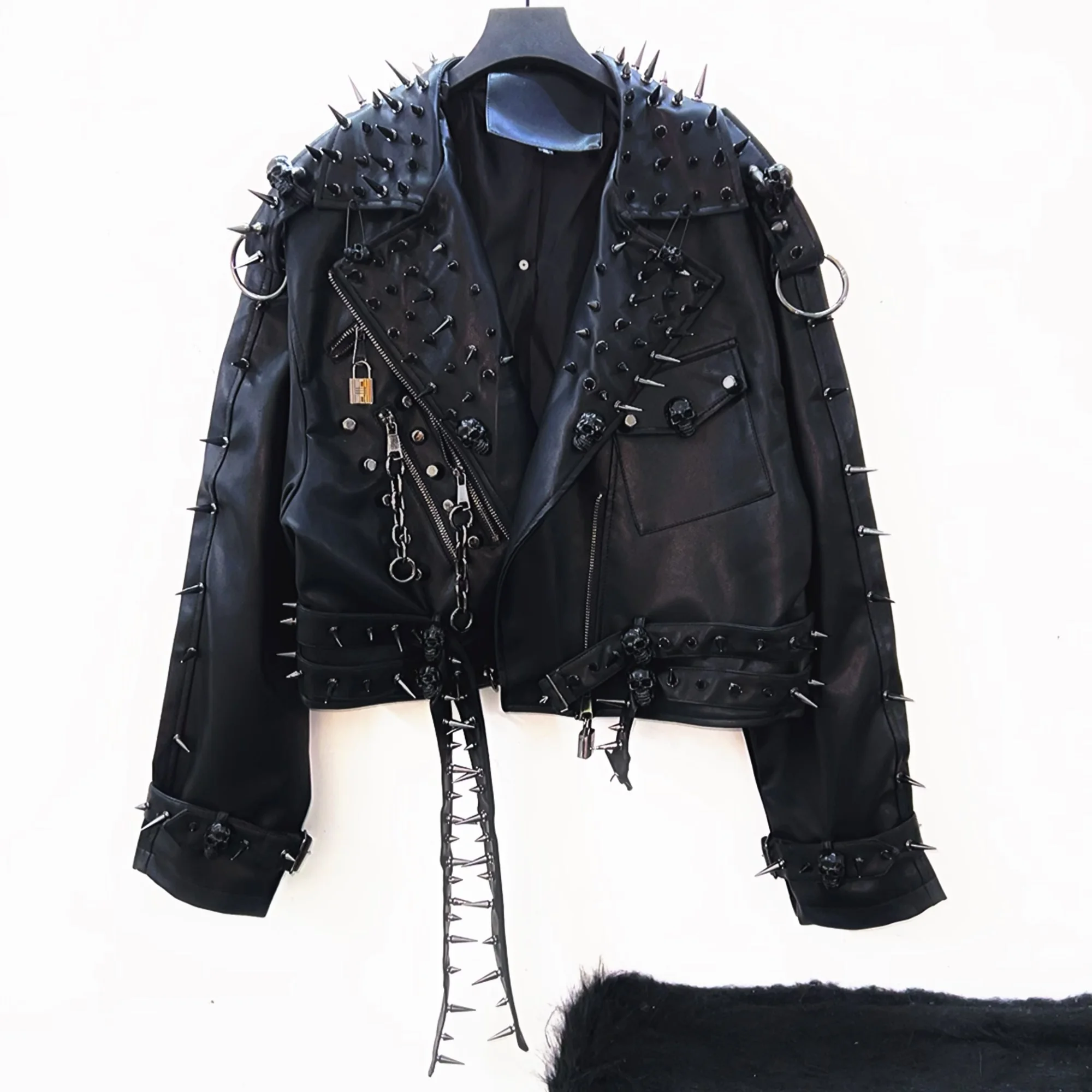 Unique Leather jacket y2k Leather jacket Gothic Leather jacket Punk Leather jacket Hiphop Leather jacket rivet Leather jacket