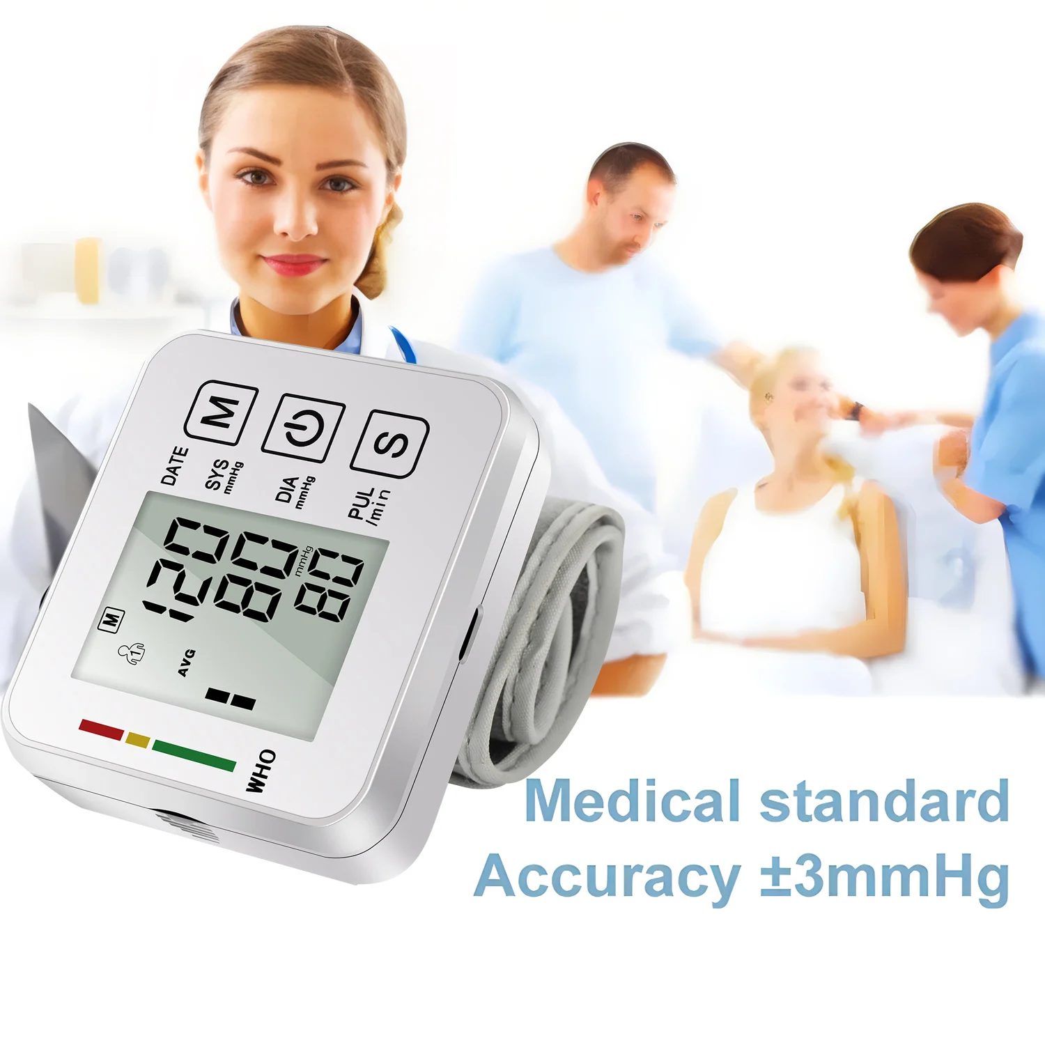 W03 USB Wrist Style Monitor Wrist Electronic Blood Pressure Monitor Portable Home Blood Pressure Monitors for Carry Out