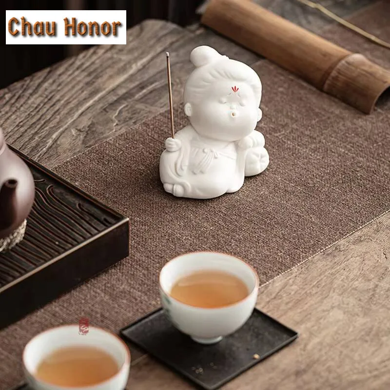 Creative Chinese Ceramic Lovely Lady Thread Incense Inserting Seat Incense Inserting Device Indoor Sandalwood Household Tea Pets