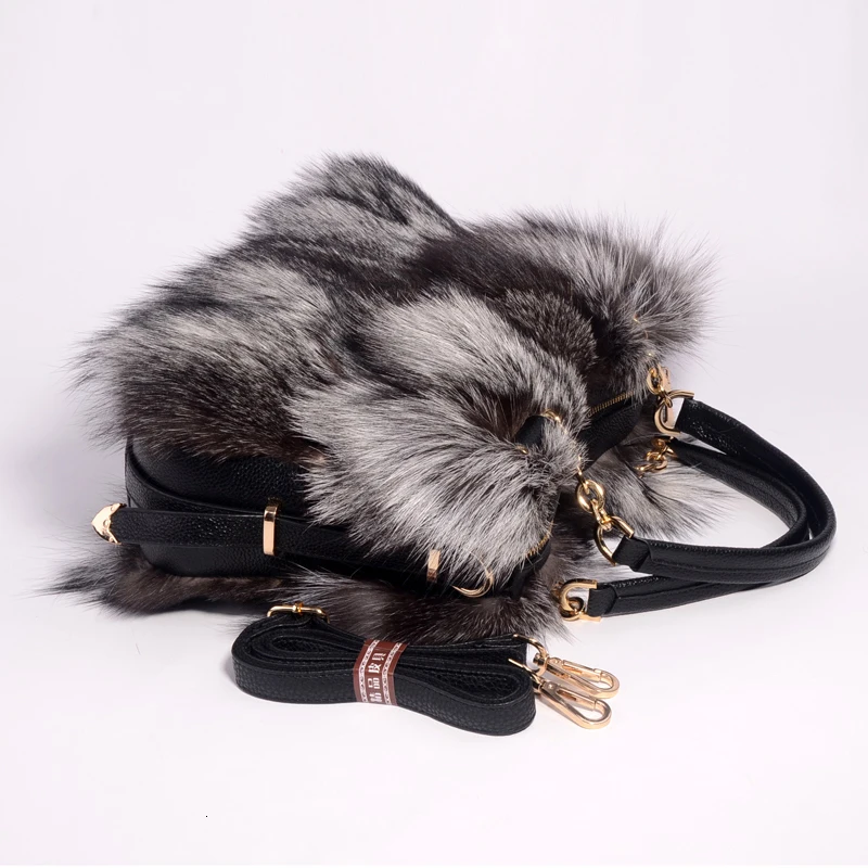 Real Fox Fur Bag Women Luxury Handbags Plush Bag Brand Party Shoulder Bag Ladies Hand Bags Designer Evening Bag Fur Leather Tote