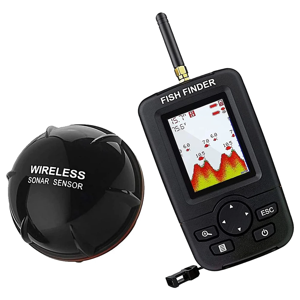 Sonar Fish Finder Portable Wireless Kayak Transducer Depth Finder Handheld 45m/147ft LCD Display 125KHZ for Ice Fishing Sea