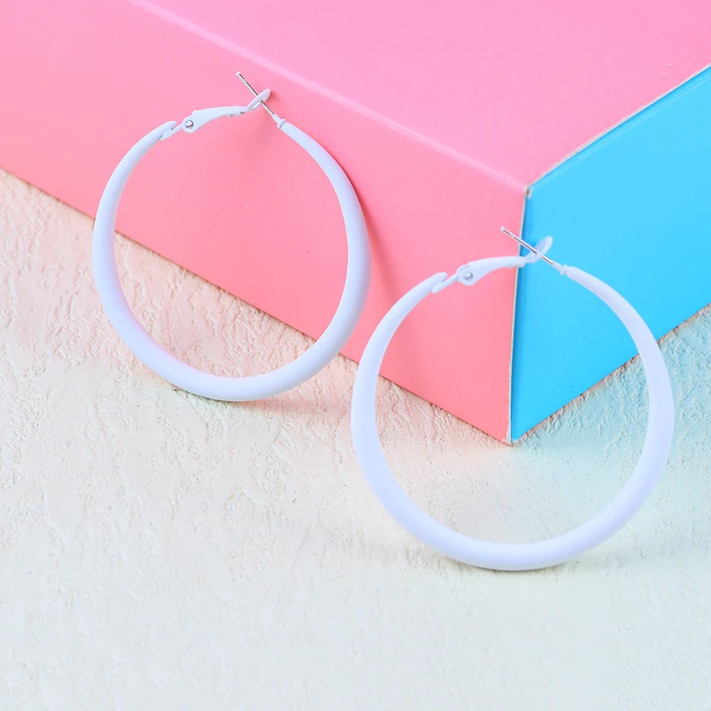 Summer Colorful Neon Hoop Earrings Pink Blue Green Yellow New Design Large Circle Earrings for Women Girl Rock Punk Jewelry - Image 5