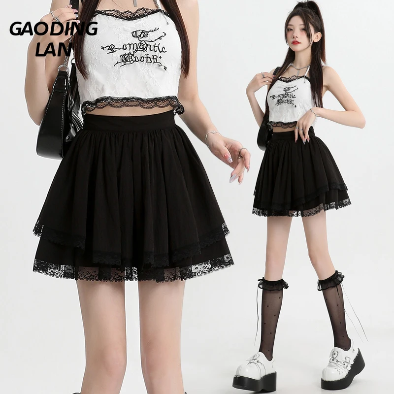 

Женская кружевная мини-юбка с листьями лотоса, с высокой талией