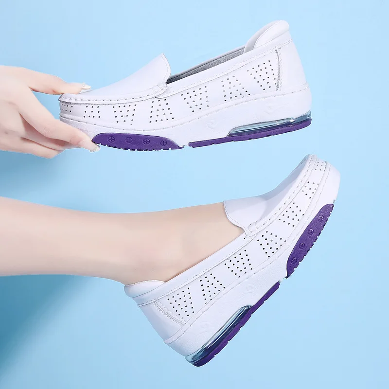 Spring high-qualit  Women Shoes Nurse antiskid comfort Flat Casual Working Shoes Wedge Platform White Shoes soft Female Footwear 3