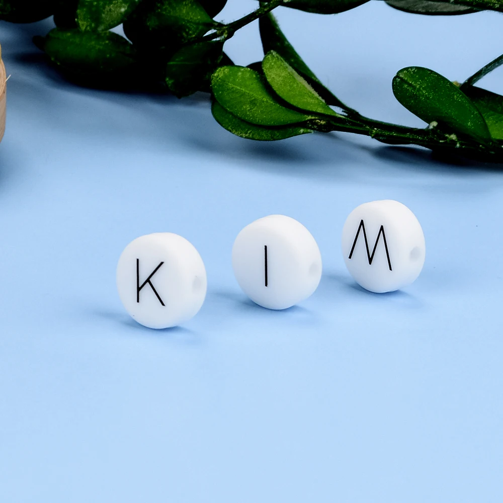 LOFCA 12 mm 100 Stück flache runde Silikonperlen in Lebensmittelqualität, Buchstaben-Beißringe, lose Kau-Alphabet für personalisierte Namens-DIY – Detail 13