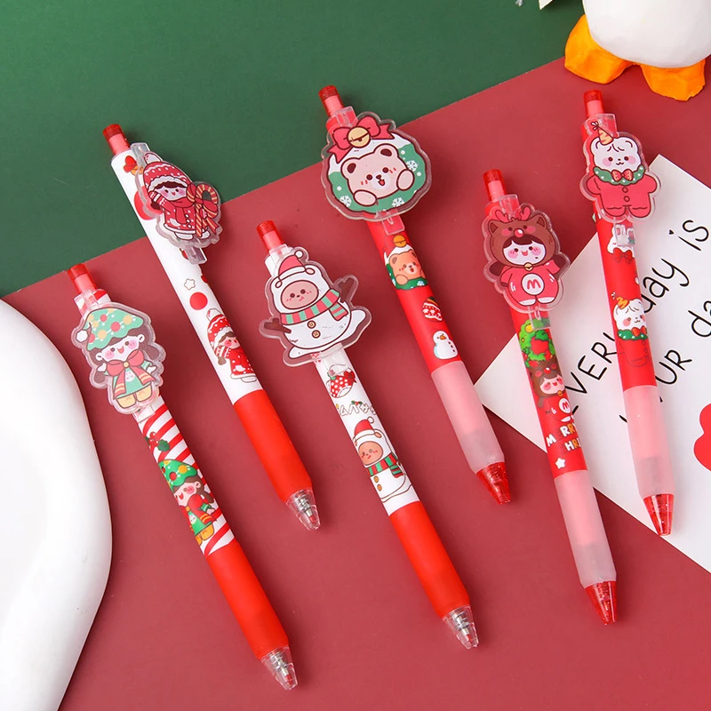 

1PC Cute Cartoon Christmas Girl Gel Pen 0.5mm Black Ink Kawaii Snowmen Tree Bear Press Netural Pens School Stationery Gift