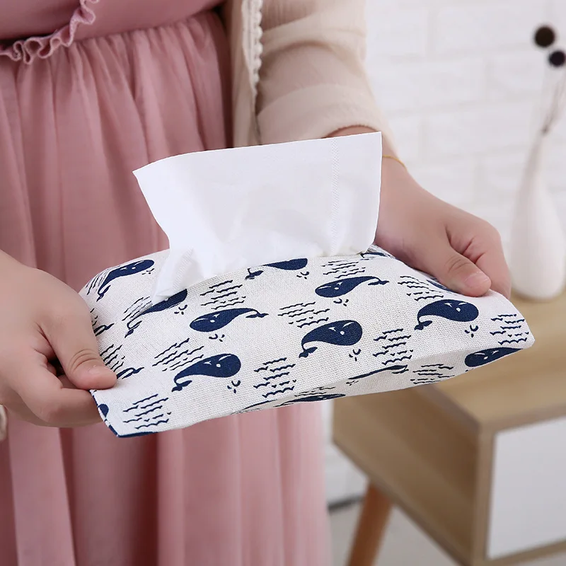 Cotton and Linen Paper Towel Set Cloth Tissue Box Bag Dustproof Waterproof Portable for Car Home Office Interior Tissue Boxes 4