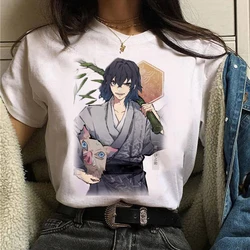 Hashibira inosuke estampa estampa camiseta feminina manga curta japonês demônio slayer kawaii camiseta feminino topos camisetas roupas pulôver