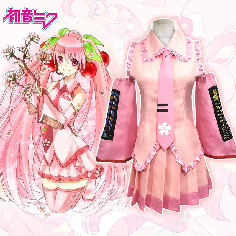 Virtual Singer Sakura Miku Cosplay Full Suit VOCALOID Miku Wig Costume Pink Sakura Official