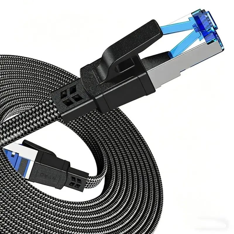 【C】1Pc 고속 CAT8 이더넷 케이블 40Gbps 2000MHz RJ45 플랫 및 라운드형 인터넷 라우터용 스마트 TV 서버 게임용 패치 코드