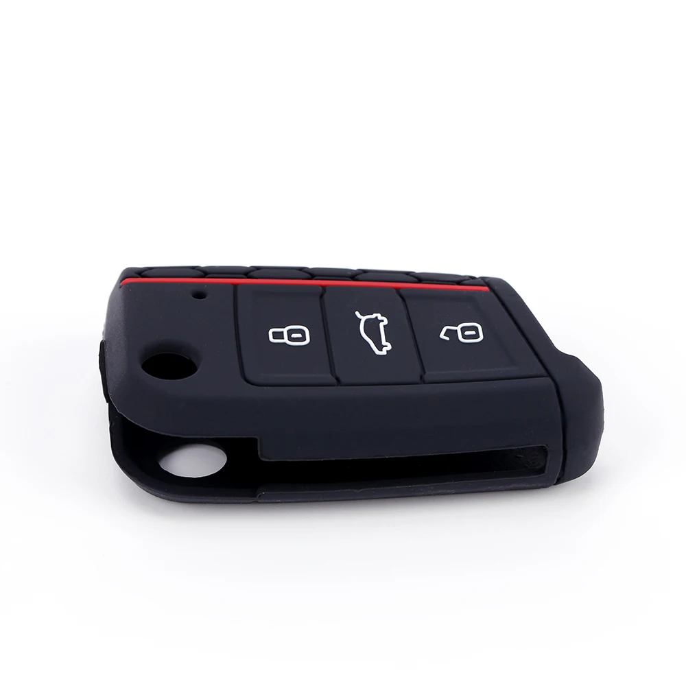 Autoschlüsseletui, Silikonhülle für VW Golf 7 MK7, 3 Tasten, klappbarer Fernbedienungsschlüsselanhänger für Sitz für Skoda, Autozubehör – Detail 8