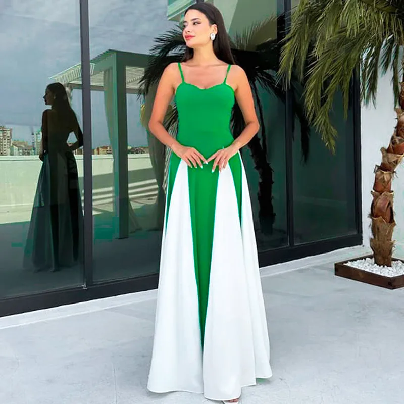 Spaghetti Strap Block Color Elegant Evening Ladies Dress Summer Fall Casual Clothes Y2K Streetwear Wholesale Dress
